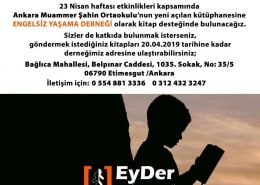 Ankara Muhammer Şahin Ortaokulu Kütüphanesi için kitap kampanyası - Nisan 2019